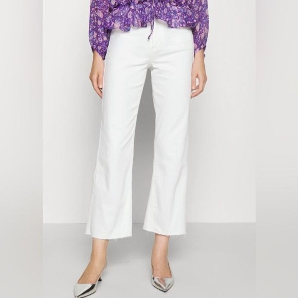 Maje Womens White Flared Jeans With Raw Hem Cotton Size 40(L)